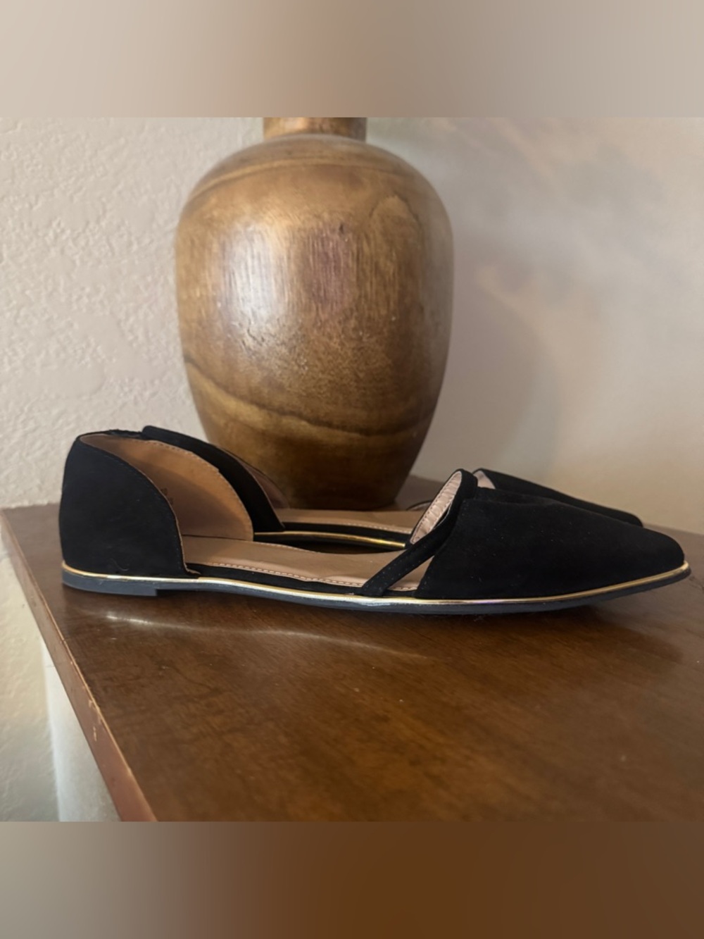 Charolette Russe | black flats with gold trim | 10